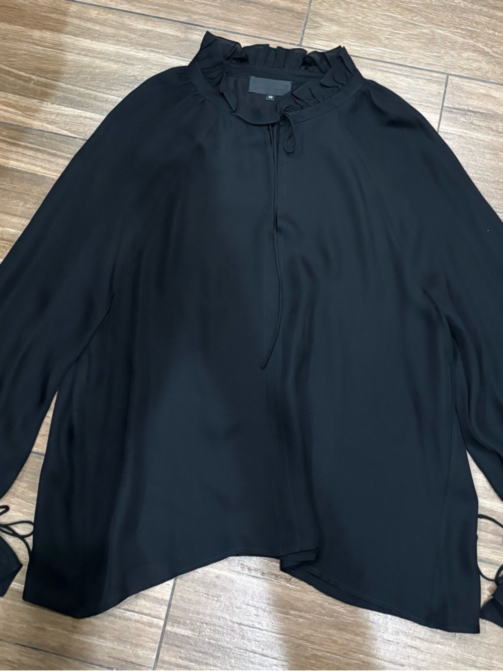 Nili Lotan Black Ruffle-Neck Long-Sleeve Blouse